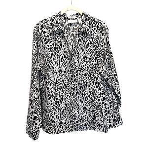 Chico's No-Iron Shirt Black & White Print Women's L